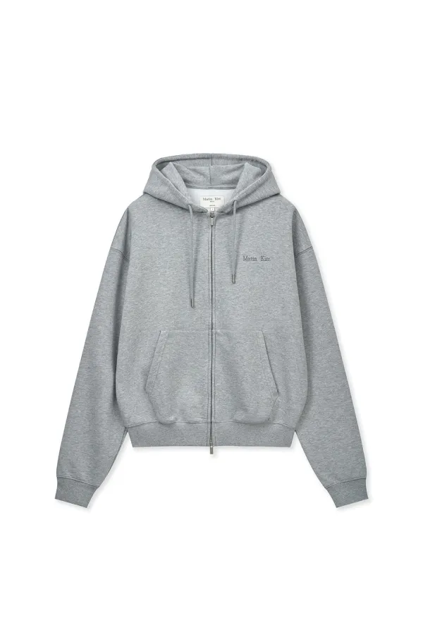 BACK LOGO ESSENTIAL HOODY ZIP UP IN GREY