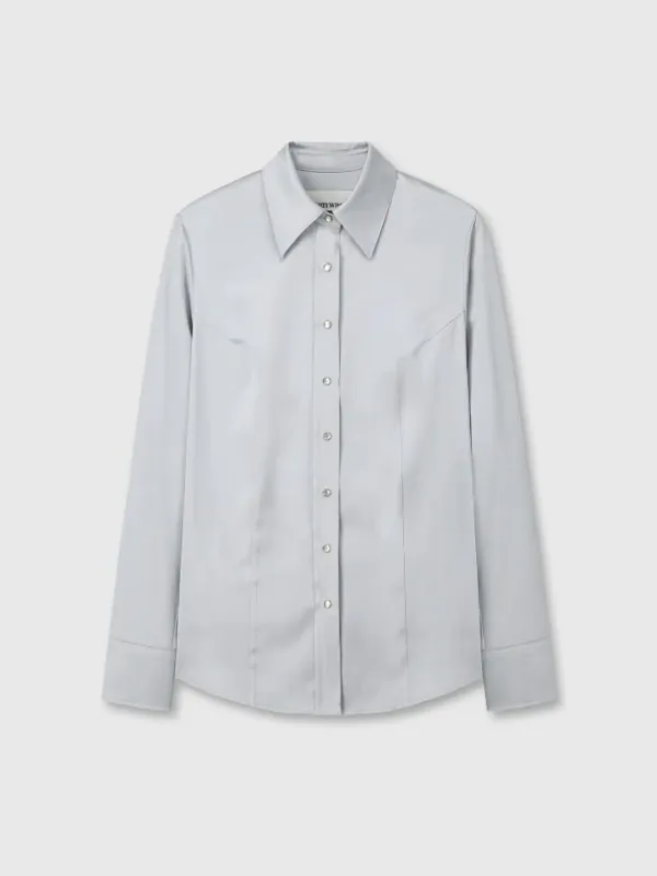 SATIN REGULAR-FIT SHIRT_ SILVER