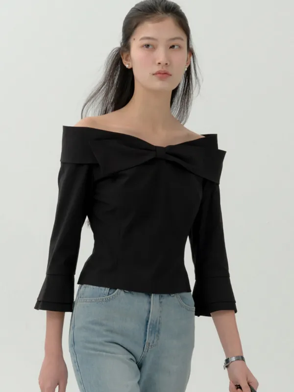 Sleeve Dear Ribbon Blouse(3Color)[Black XS, Blue Stripe 6/2, White 6/12 예약배송]