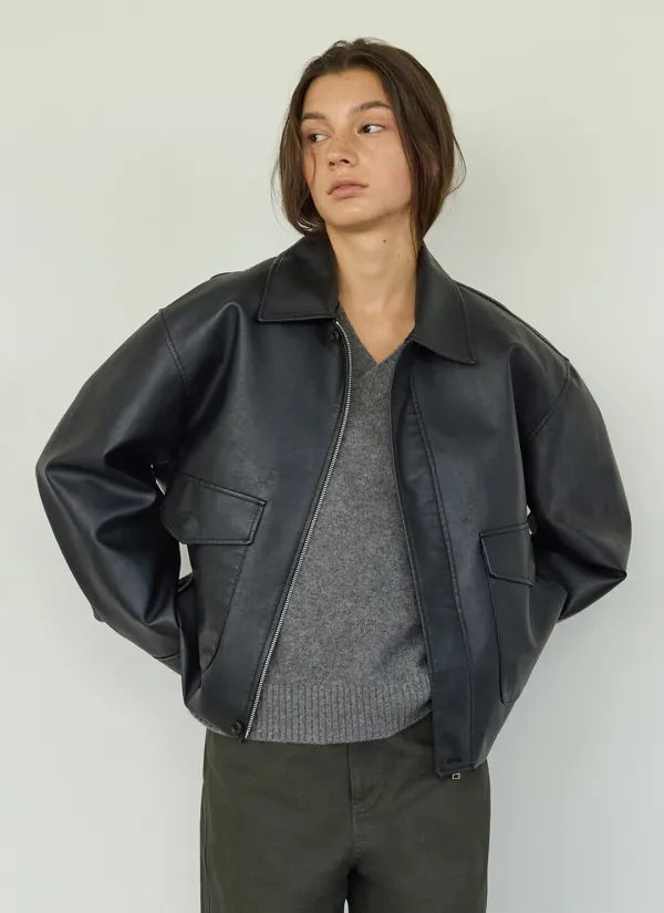 Cove Leather Blouson Jacket (Black)