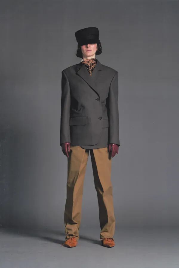 PF26 BROWN FOLDED TUCK WIDE PANTS