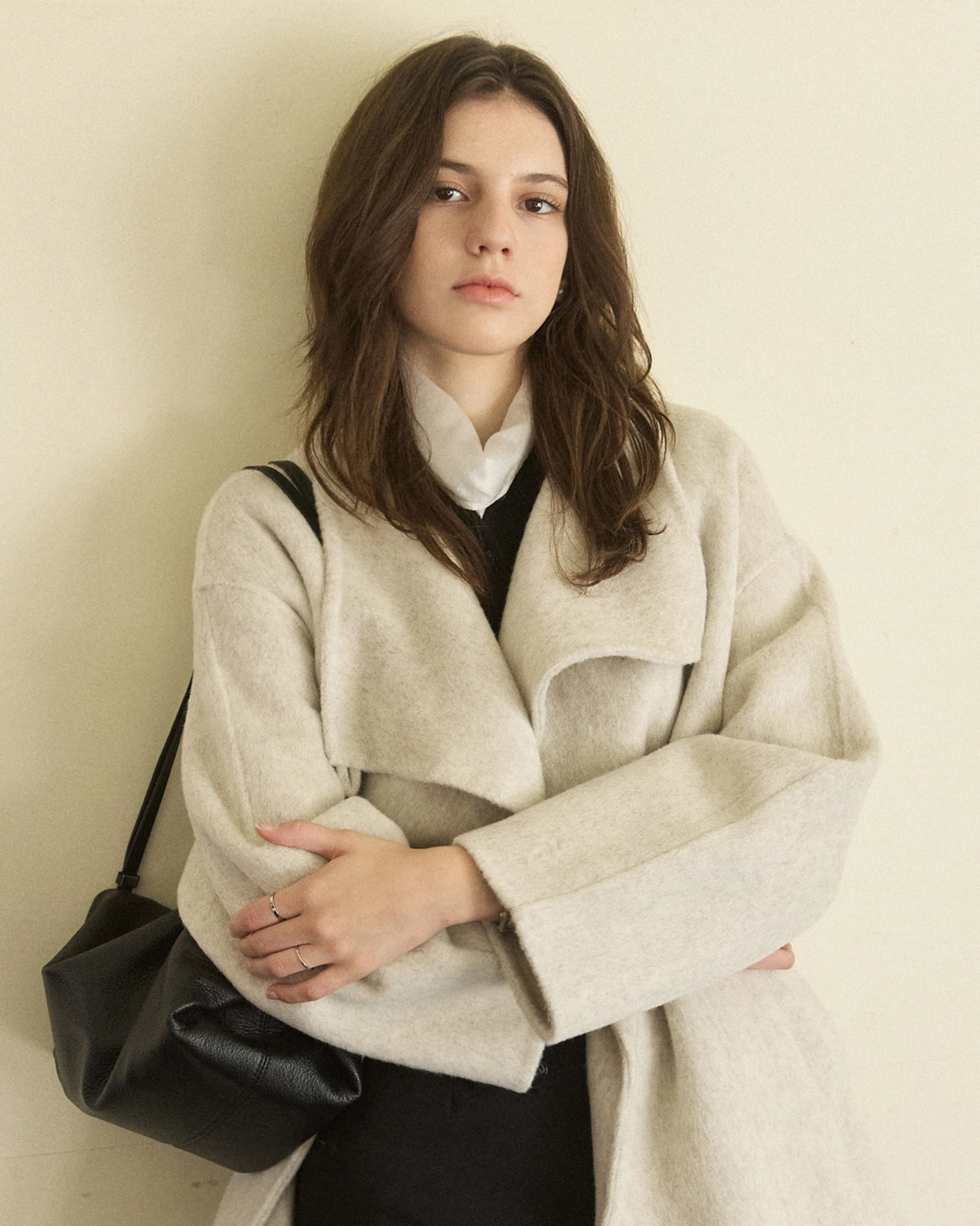 어다울 One button lap handmade half coat - pale grey 상품 이미지 3