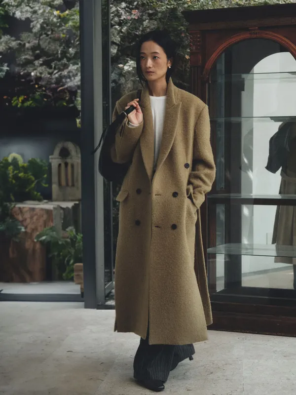 [REFURB] STRUCTURE Oversized Alpaca Boucle Wool Double-Breasted Coat_Mocha