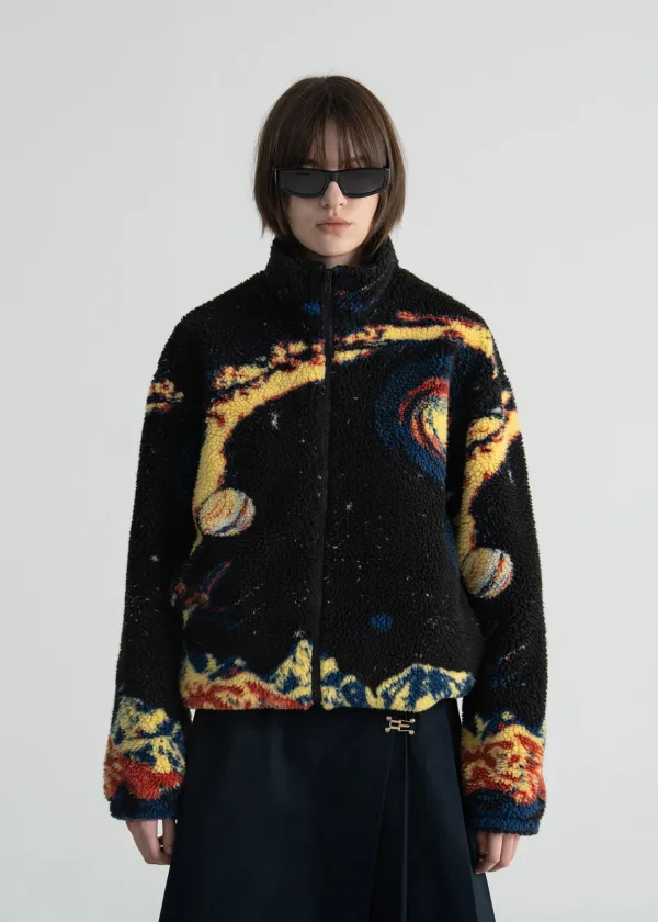 (UNI) GALAXY PATTERN FLEECE JACKET - MULTI COLOR
