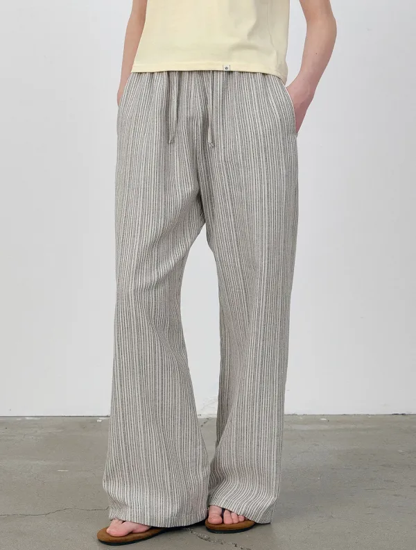 Stripe contrast stitch linen pants_Black