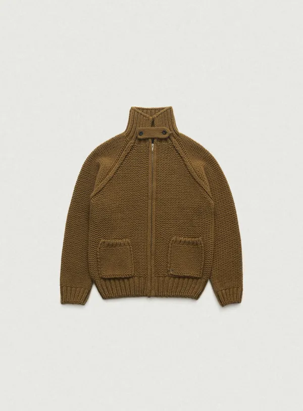 Oversized Soap Zip-Up Knit Cardigan_Olive