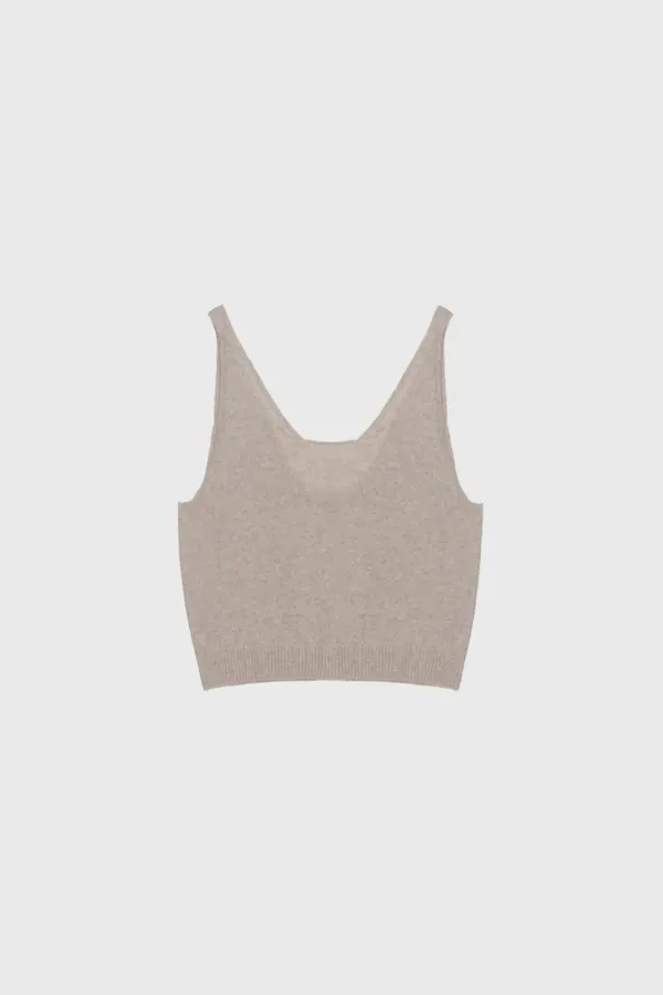 Cashmere sleeveless (melange beige / dark gray / brown)