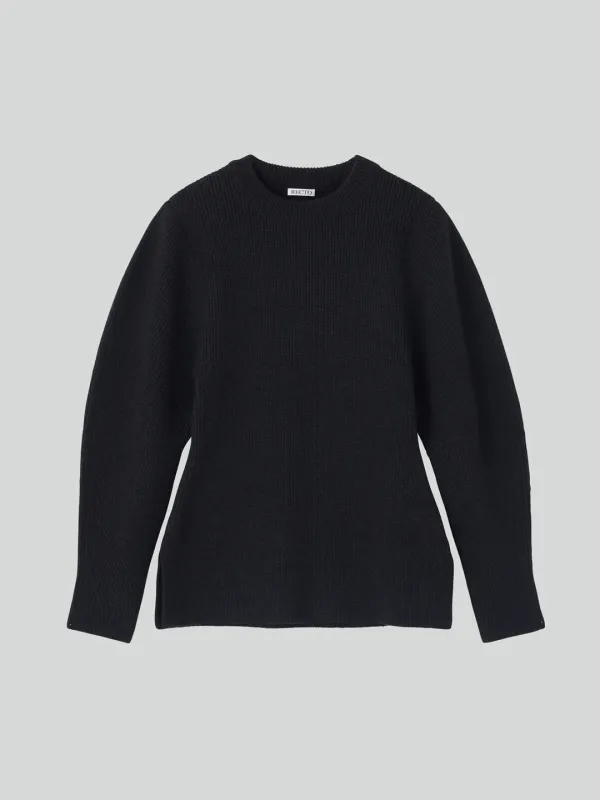 VOLUME SLEEVE STRUCTURED KNIT TOP (CHARCOAL GREY)