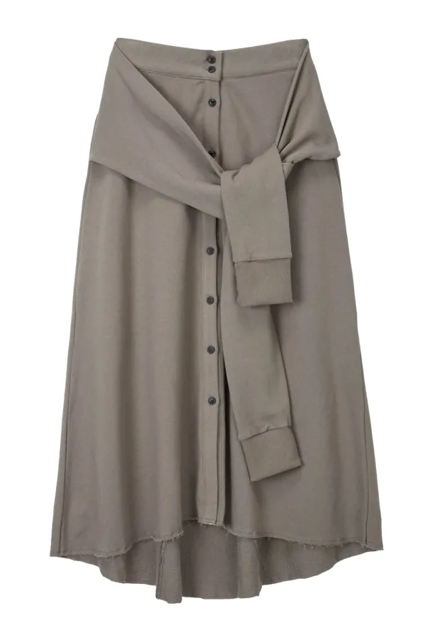 Sleeve-Tie Long Skirt_Dusty Khaki