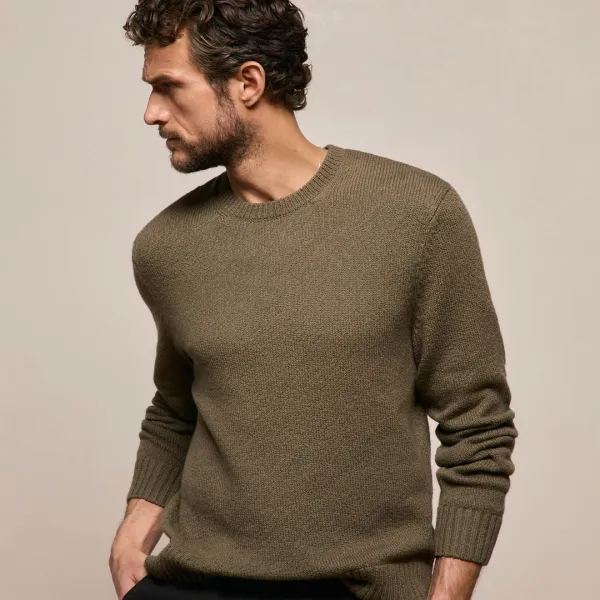 Stretch Cotton Crew Sweater - Light Olive