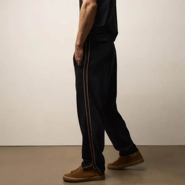 Brushed Cotton Suede Piped Track Pant - Black/Whiskey