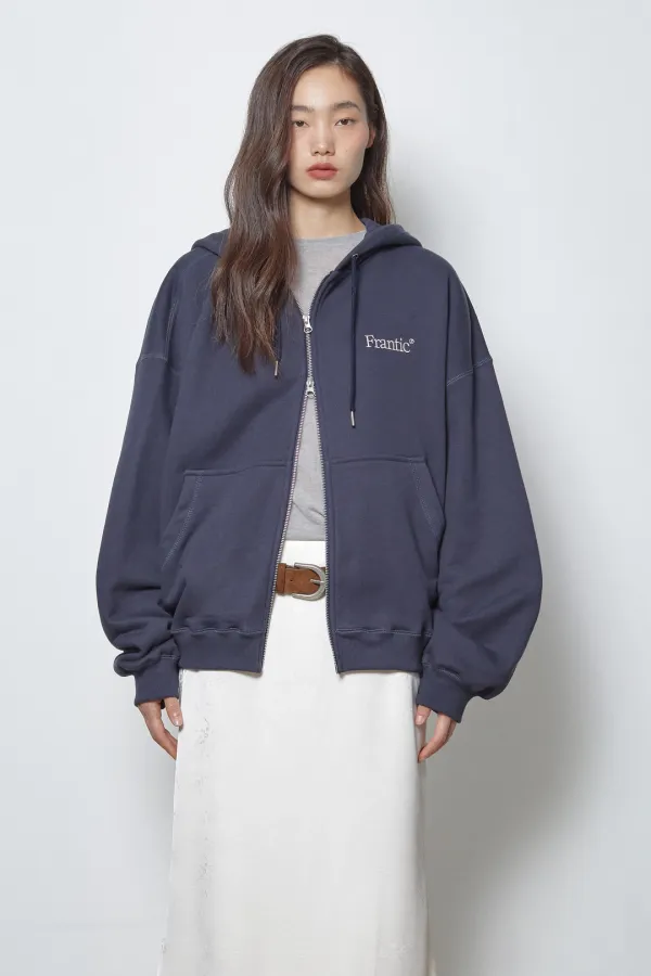 스테이플 오버 후드집업 - 네이비