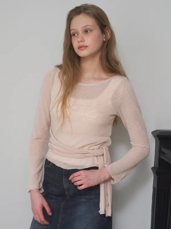 A BOAT-NECK TIE T-SHIRT_BEIGE