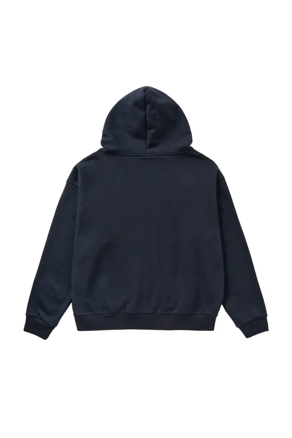 APPLIQUE ABLE OVERSIZE HOOD ZIP UP IN NAVY