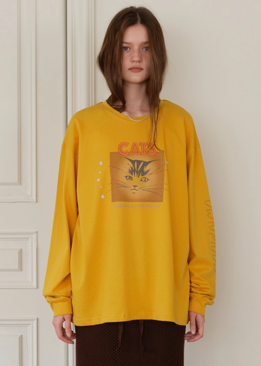 온무드 CAT LONG SLEEVE T-SHIRT - YELLOW 상품 이미지 2