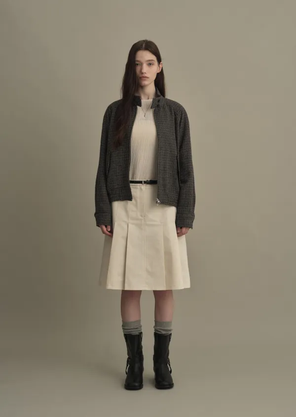 HIGH NECK WOOL BOMBER JACKET (check gray)