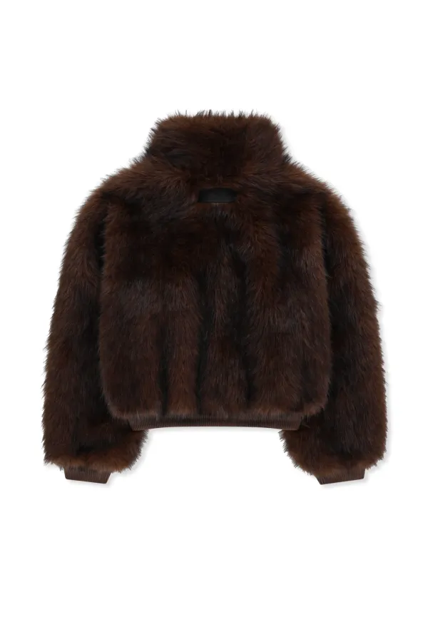 TAB DETAIL FUR JUMPER IN BROWN