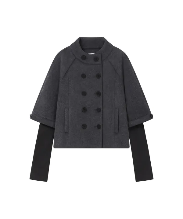 Double button layered short coat CHARCOAL