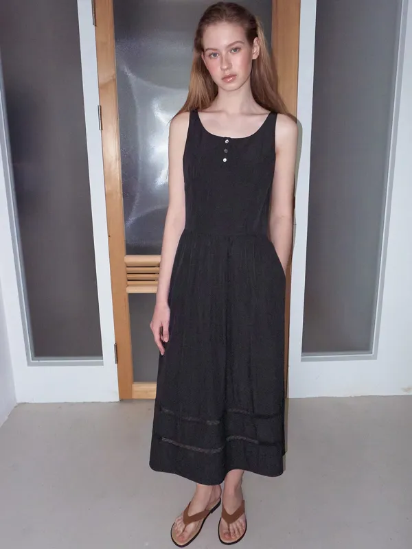 ETMON - Button Lace Sleeveless Dress, Black