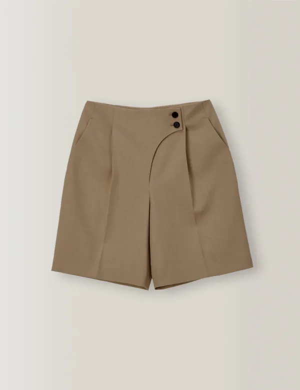 Amber Wrap Bermuda Pants (Beige)