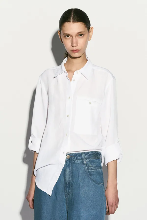 LINEN BLEND BUTTON DETAIL SHIRT
