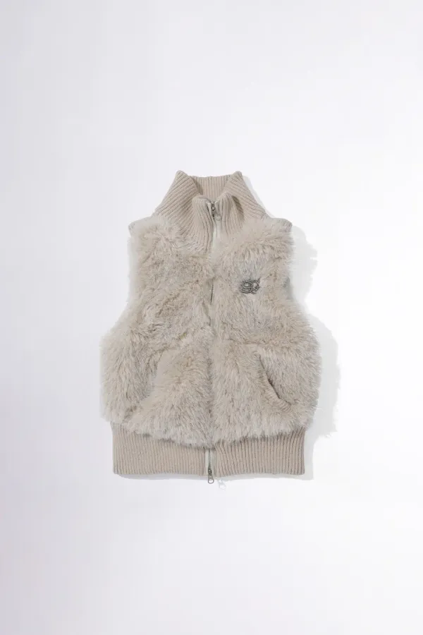 Faux Fur Zip-Up Vest Pale Gray