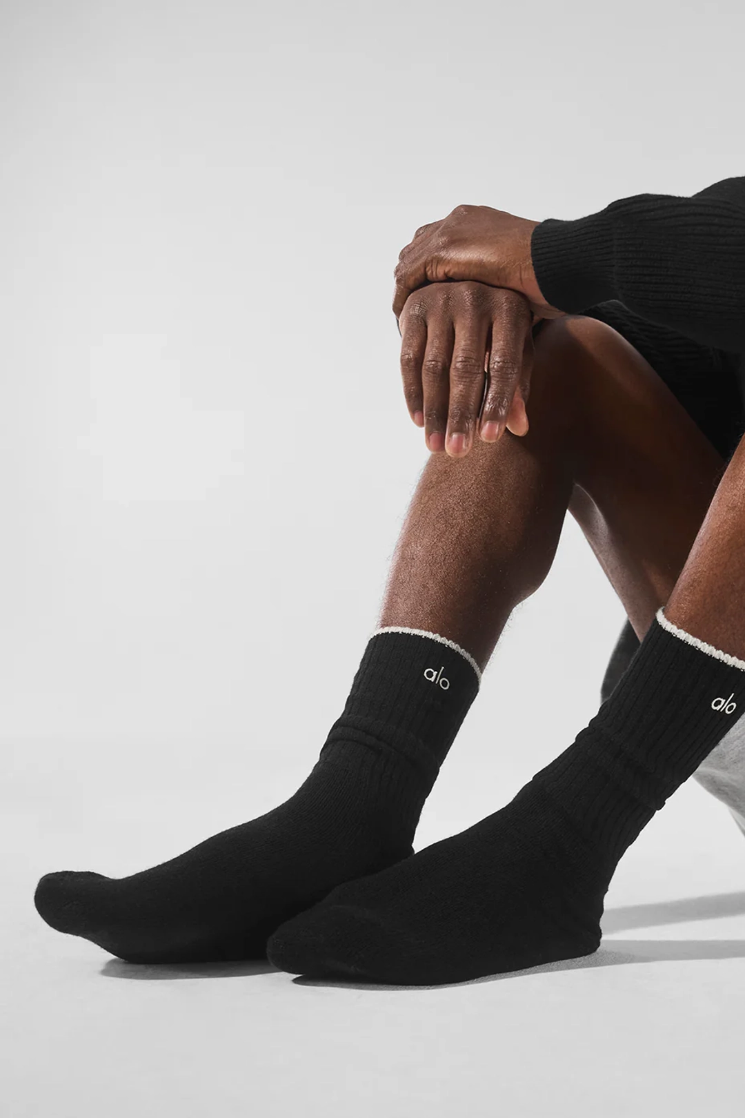알로요가 Unisex Wool Cashmere Light Frosted Sock - Black/Ivory 상품 이미지 3
