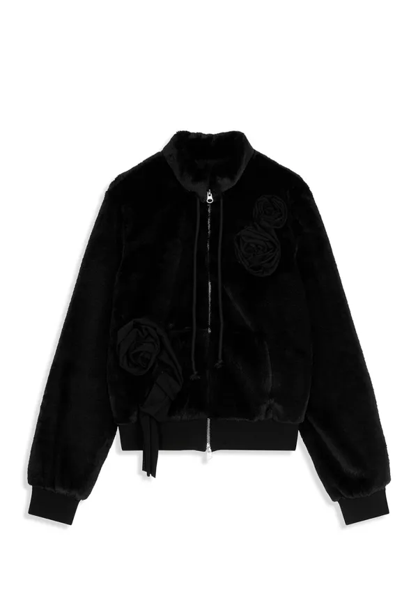 FLEECE APPLIQUÉ ZIPUP JACKET, BLACK