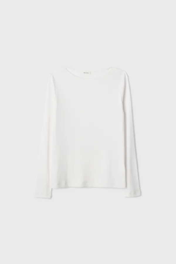Slim Ribbed Boat Neck Top (White)
