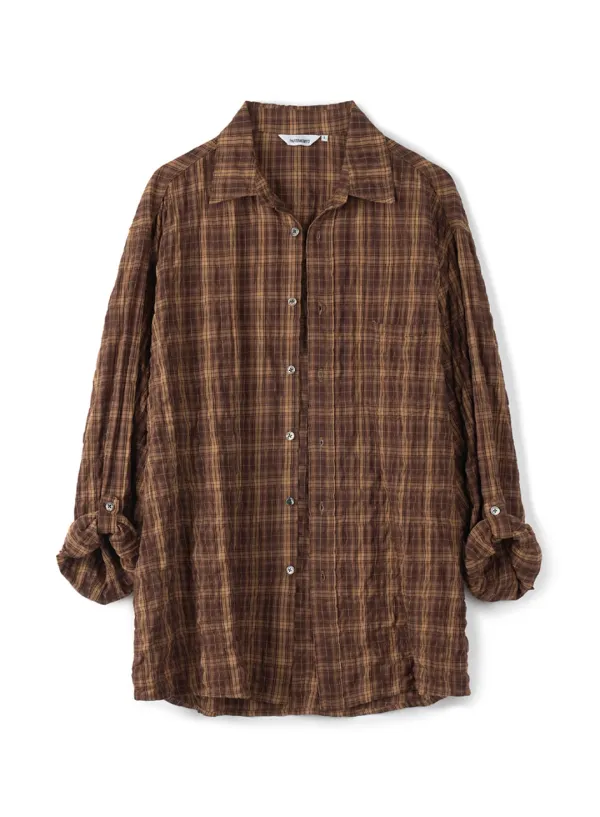 Vintage Fade Check Roll Up Shirts_Walnut Brown