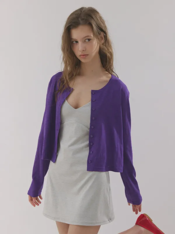 slub button cardigan (purple)