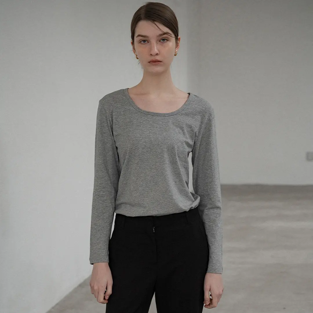 시야쥬 SITP5189 에센셜 U넥 긴팔 티셔츠_S\'est passee(쎄빠쎄)_Melange gray 상품 이미지 2