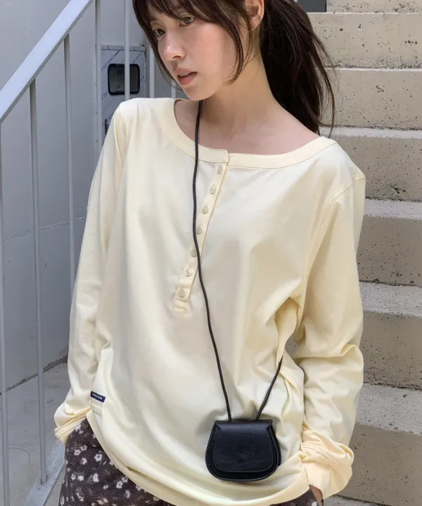 HENLEY NECK OVER FIT LONG SLEEVE BUTTER