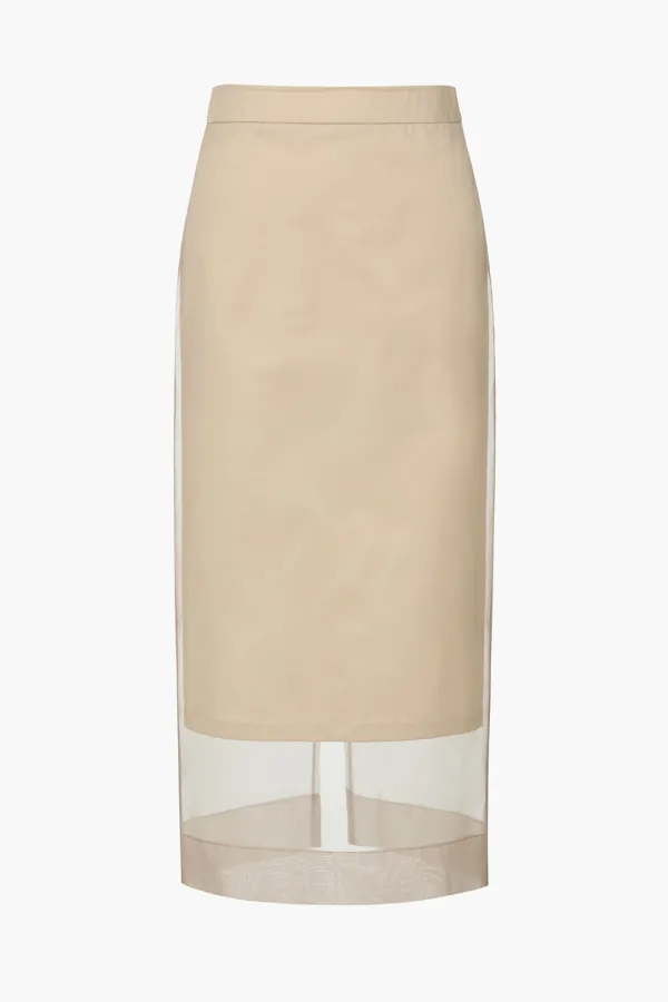 Organza Layered Midi Skirt, Light Beige