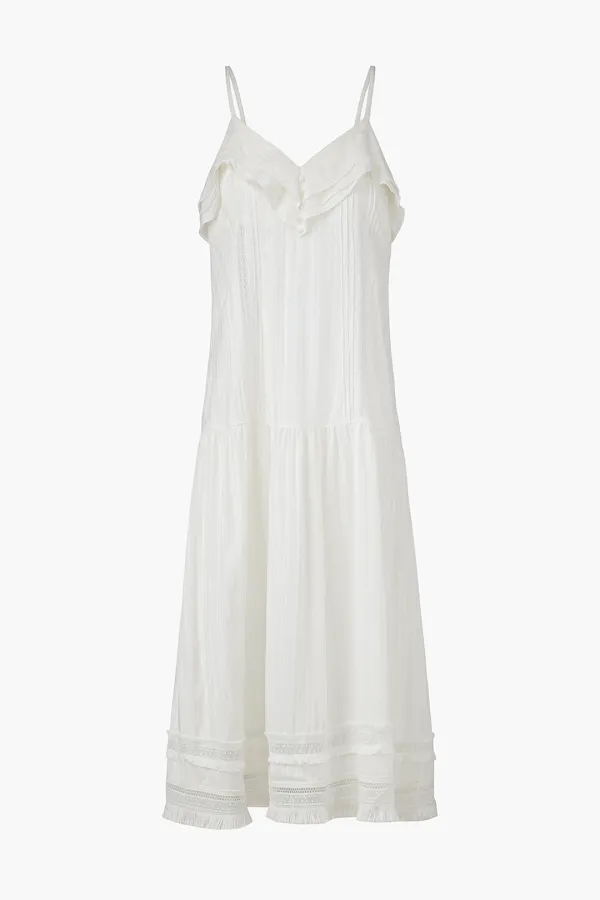 Pleated Ruffle Sleeveless Long Dress, Ivory
