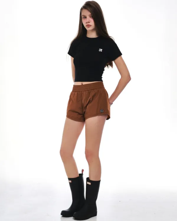 EMBLEM PATCH NYLON SHORTS_BROWN