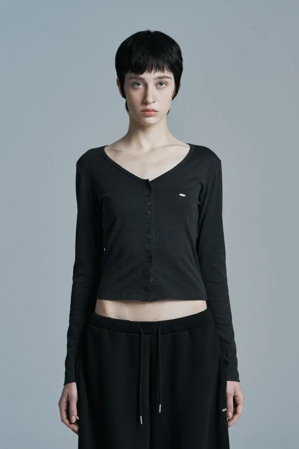 BUTTON LONG SLEEVE CARDIGAN CHARCOAL