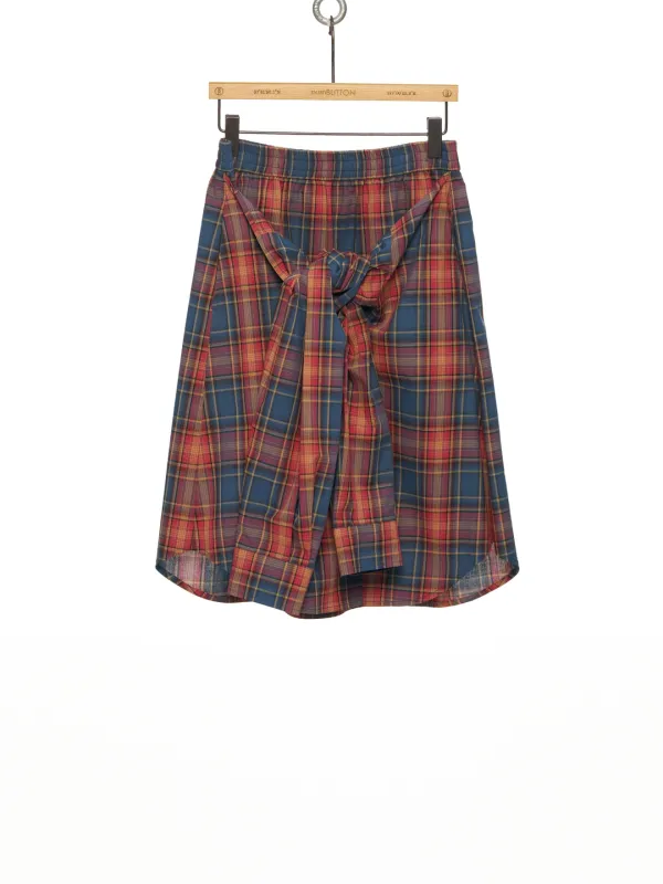 PS26 RED CHECK SHIRT-WRAPPED SKIRT PANTS