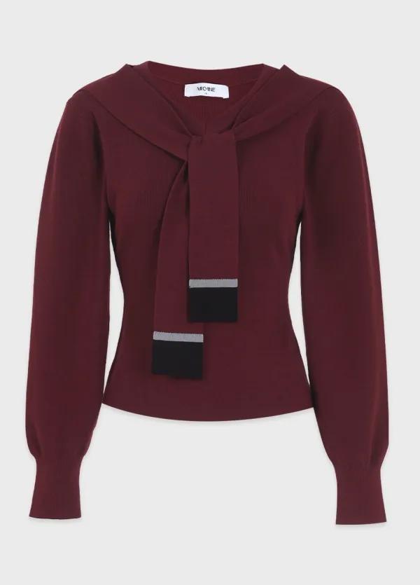  [44-120]  Lani V-Neck Tie Knit  라니 브이넥 타이 니트 (가을-데일리룩-데이트룩-출근룩-빈티지룩-시크룩-브이넥-숄스트랩-벌룬핏-빅사이즈-자체제작) 