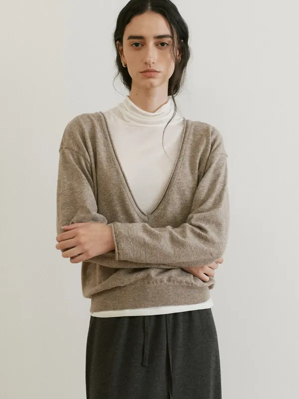 cashmere deep V-neck knit (mocha) orc 6162