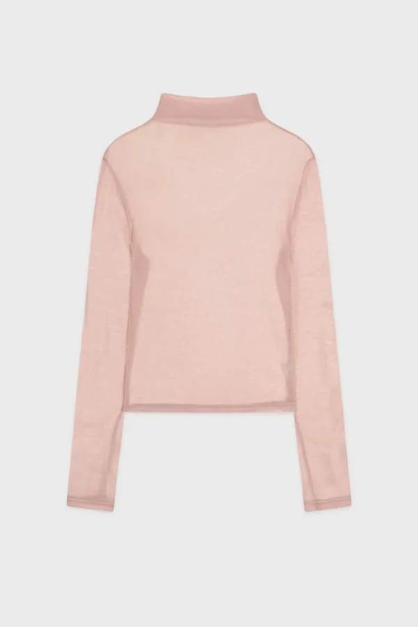 Sheer Turtleneck T-Shirt (Pink)
