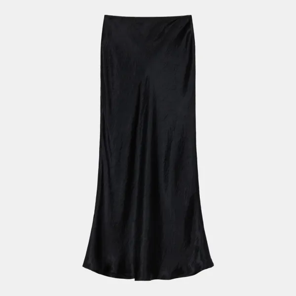 wrinkled satin bias skirt (black)