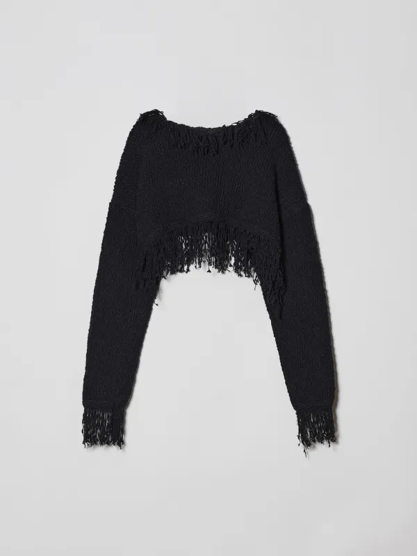 SHAWL CROP KNIT [BLACK]