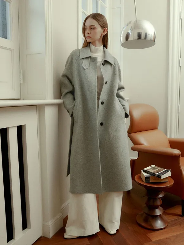 NU BERN Classic Merino Wool Handmade Balmacaan Coat_Melange Gray