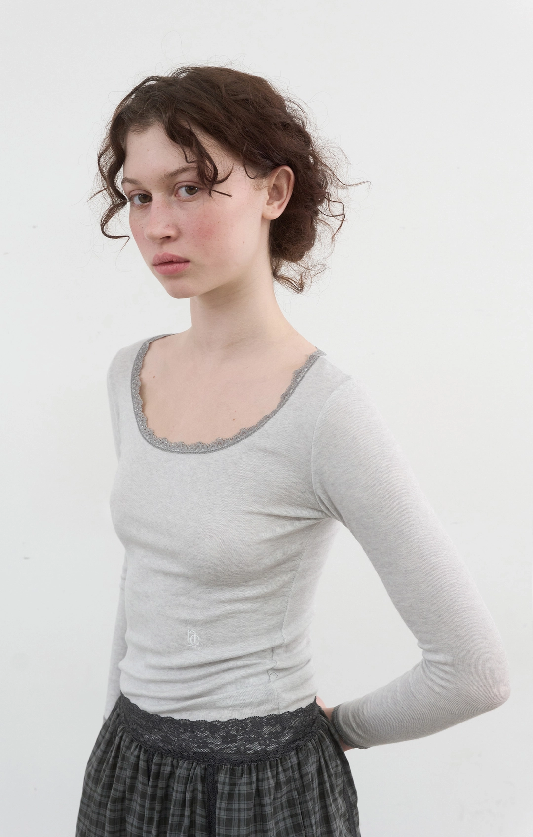 노컨텐츠 400. Lace Trim T_Light Melange Grey 상품 이미지 2