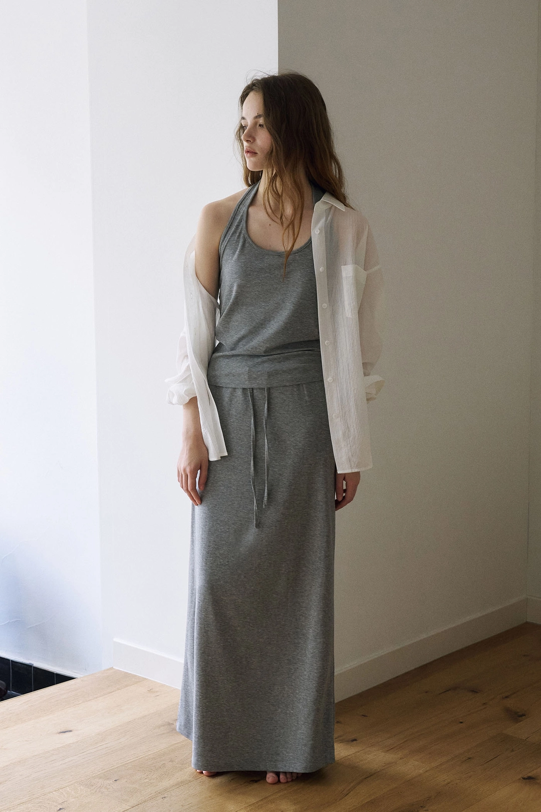 라메레이 [3차 리오더]Jersey String Maxi Skirt[LMBFSUSK416]-Grey Melange 상품 이미지 2