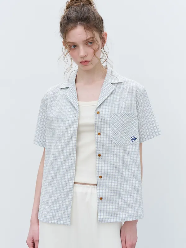 Stitched check half shirt [KNSS06SH05]_Ivory