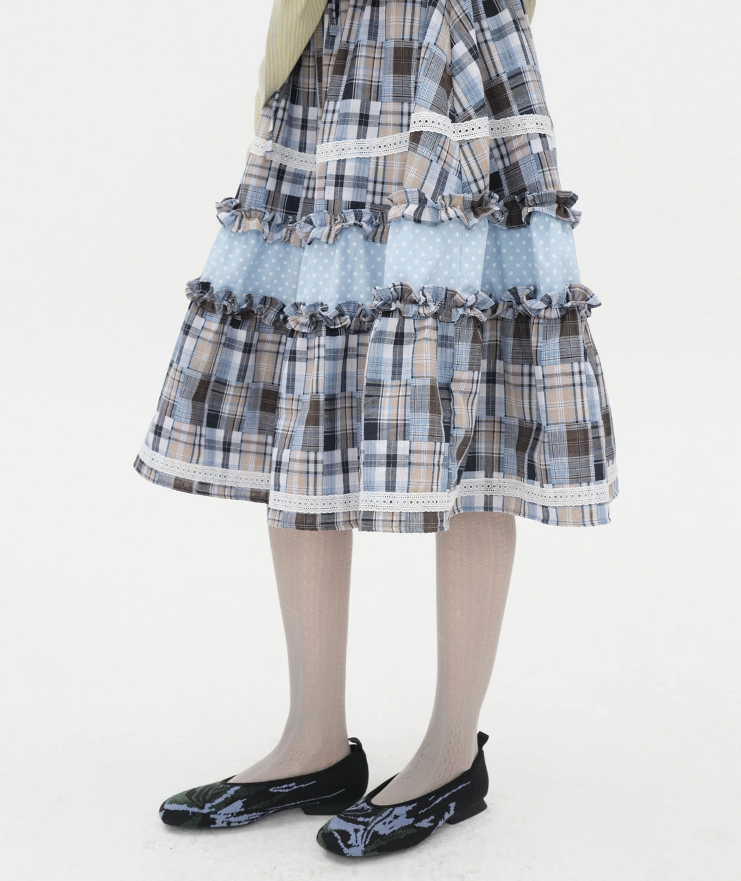 타입서비스 [3차] Lace Trim Ruffled Check Skirt [Blue] 상품 이미지 2