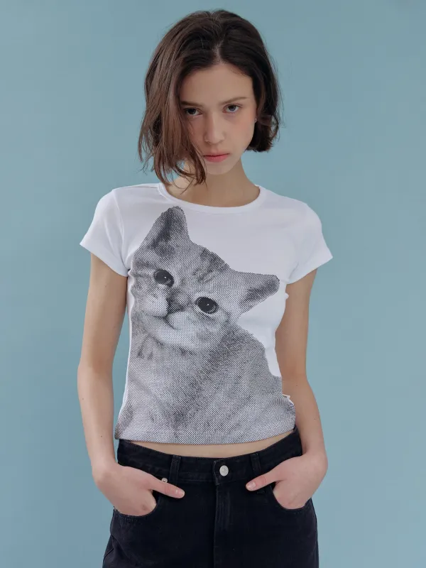 slim meow t-shirts (white)