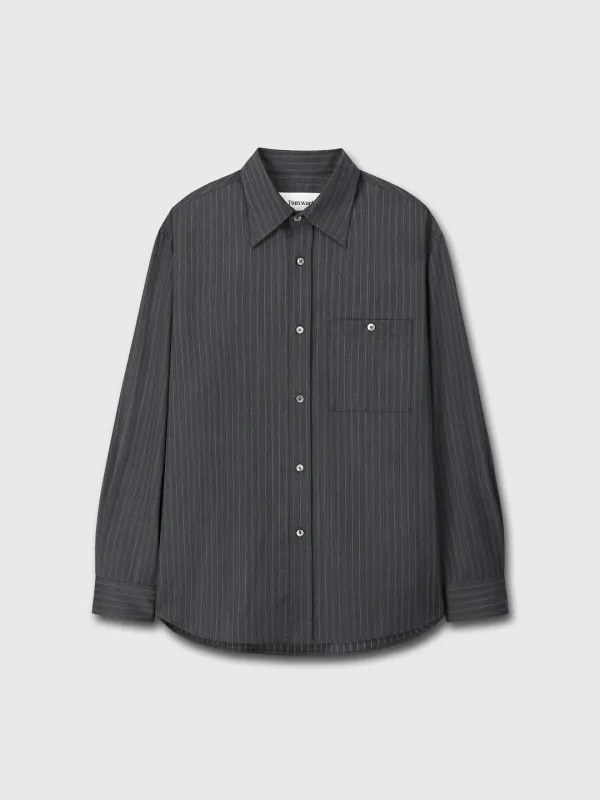 WOOL STRIPED RELAXED SHIRT_ GREY PINSTRIPE